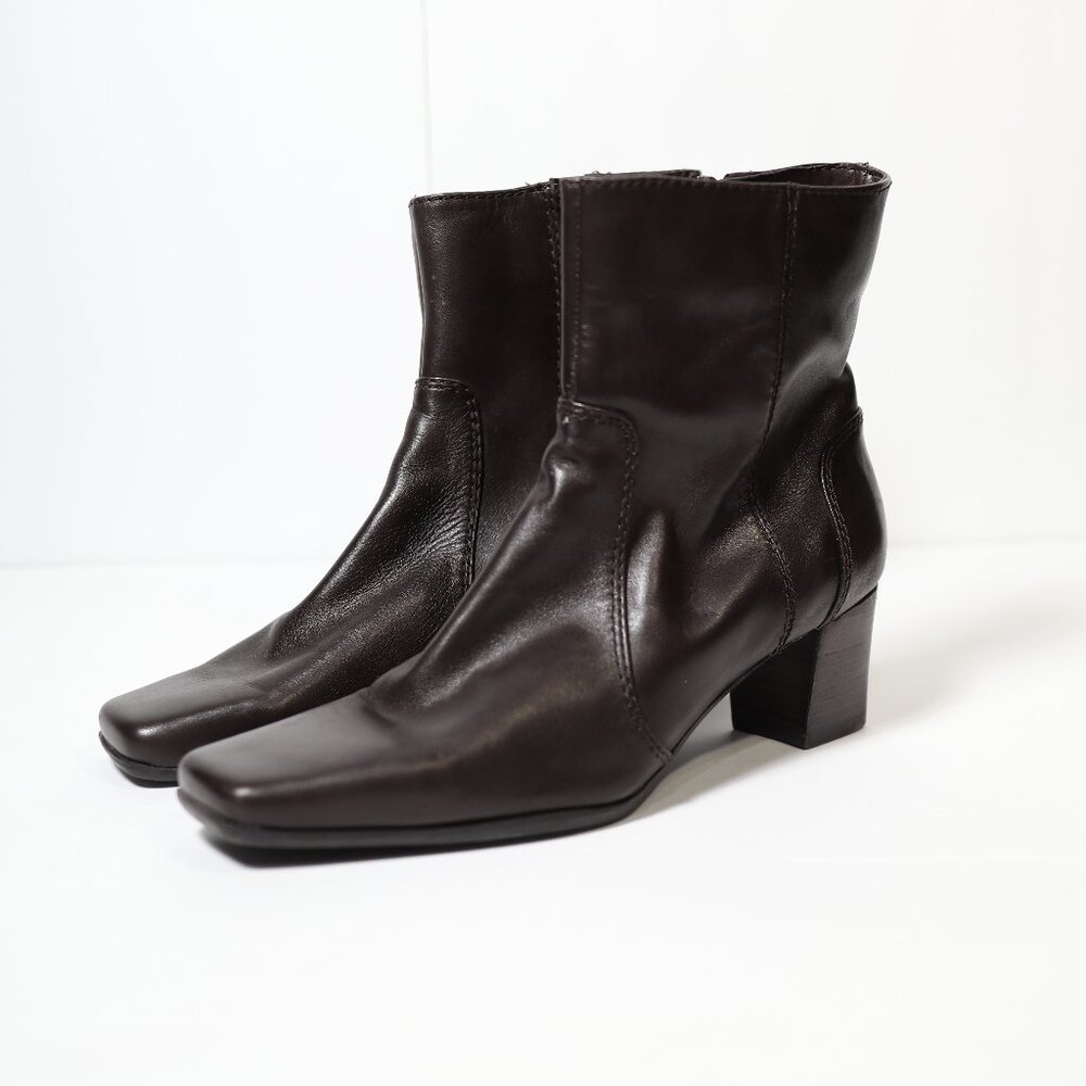 Nine West Womens Brown Leather Ankle Boots Block Heel Size 7M